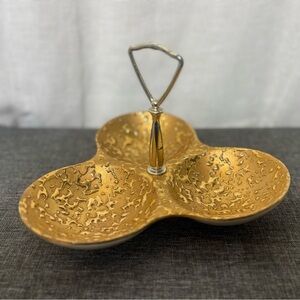 Vintage Weeping Bright Gold 3-Compartment Dish 22K Gold Candy Server